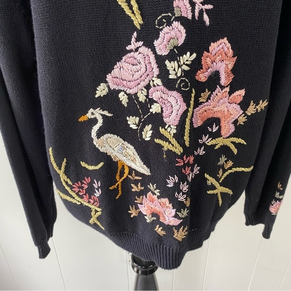 VTG Tierra International Sweater Black Embroidered Floral Knit Cardigan Size M - Picture 8 of 14